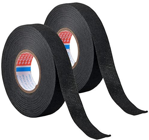 Yasmous 2 Rolls Flame Retardant Tapes, Heat-Resistant Wiring Harness Tape Acetate Cloth Tape Adhesive Cloth Fabric Tapes, Flexibility and Noise Damping Cable Looms Tape for Car Motorcycle, 19mm x15m