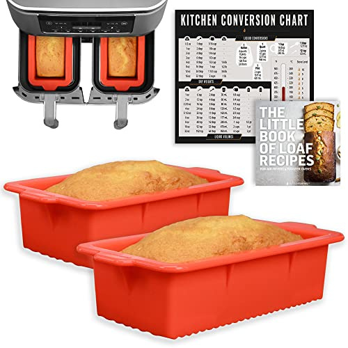 Air Fryer Silikon Kastenformen für Ninja Foodi Dual Basket DZ201 8qt Backset, Antihaft-Kuchenform, Umrechnungstabelle, Airfryer Backgeschirr für Doppelbehälter DualZone Airfryer, BPA-frei von