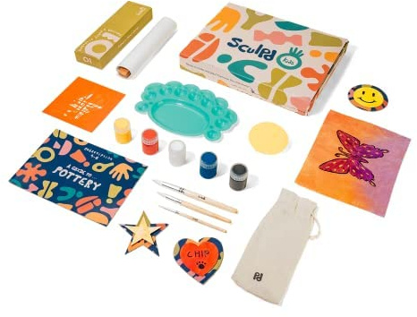 Sculpd Kids Painting Kit, Paint Craft Set for Kids Age 7+, Includes 5 Color Paint Set, Paintbrushes, Magnetic Picture Frame, 2 Canvases, Paint Palette, Additional Art Supplies and Free Guidebook