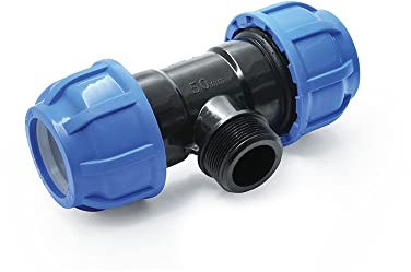 Raccord en T en polypropylène avec filetage extérieur 32 mm x 3/4 – Produit de qualité MEGA au choix Toutes les tailles de raccord pour tuyau en polyéthylène Raccord de serrage Angle d'eau potable