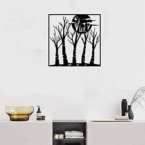 KLZUOPT Baum des Lebens Metall Wandkunst Dekor Wald Natur Szene mit Sonne dekorative Wandbehang Skulptur quadratisch schwarz Metallwand Silhouette für Wohnzimmer Schlafzimmer Home Office