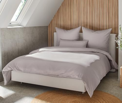 BEFA NATUR Made in Germany Bettwäsche Set, Bettbezug 240x220 cm und 2 Kissenbezüge 80x80 cm aus Baumwolle-Satin, Allergiker geeignet, Öko-Text 100 Klasse 1 Zertifiziert - Creme