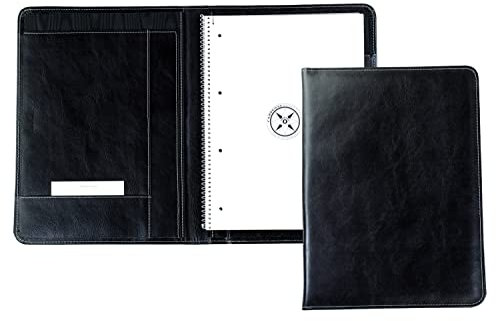 DELMON VARONE - Personalisierbare Schreibmappe inkl. Block DIN A4 (80 Blatt unliniert blanko) Anilin Leder Schwarz - Echtleder Konferenz-Mappe - Business-Mappe mit Stiftschlaufe & Einsteckfach