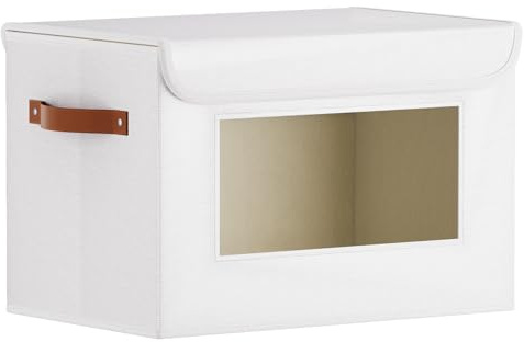 YheenLf Aufbewahrungsboxen,1 Stück,Weiß Aufbewahrungskorb,33x23x20cm | Aufbewahrungsbox mit Deckel, Schrank Organizer Kleiderschrank, Faltbox mit Griff, Faltbare Aufbewahrungskörbe