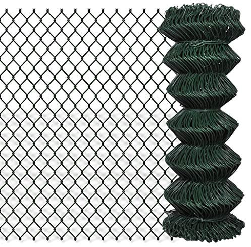 Lechnical Chain Link Fence Steel 1x15 m Green,Chain Link Fence,Garden Fencing,Chain Link Fencing,Garden Fencing Barrier