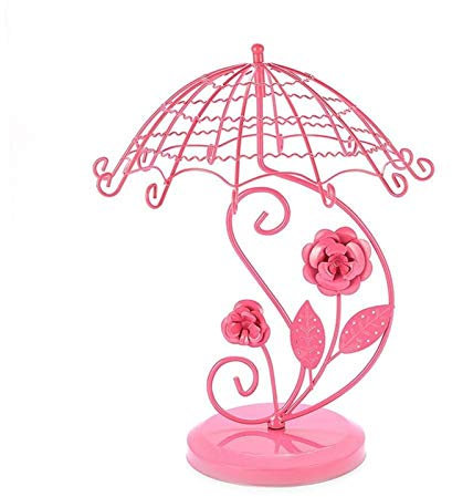 Schmuckständer im Vintage-Stil, Regenschirm, Rose, Ohrring, Baum, Schmuckständer, Schmuckständer aus Metall, Schmuckaufbewahrung für Schlafzimmer/Zuhause/Geschäftszentrum, Schmuckständer (Farbe: Rosa)