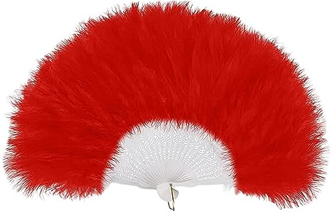 Lizzy 1 x Red Feather Fan | Handheld Folding Fan, 1920s Embroidered Vintage Fans Halloween Fancy Dress Costume Party Wedding Decoration