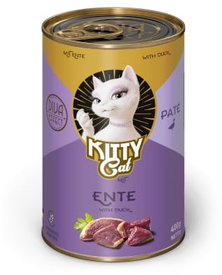 KITTY Cat Paté Ente, 6 x 400 g, Nassfutter für Katzen, getreidefreies Katzenfutter mit Taurin, Lachsöl und Grünlippmuschel, Alleinfuttermittel mit hohem Fleischanteil, Made in Germany | Alleinfuttermittel, Getreidefrei, Taurin, Lachsöl & Grünlippmuschel, Hoher Fleischanteil, Made in Germany
