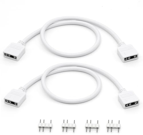 Jstincal 2-Pack 1-to-1 ARGB Extension Cable, White 5V 3-Pin Female to Female ARGB Addressable RGB Adapter Cable, ARGB LED Sync Cable for Extend PC Computer ARGB Fans Or ARGB LED Lights, 11.8 Inches