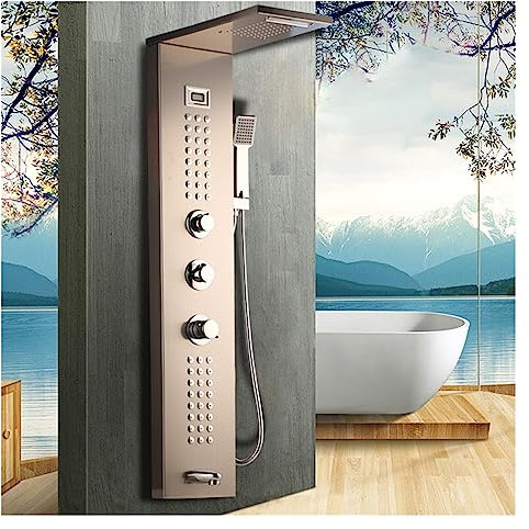 Ensemble de douche mitigeur thermostatique intelli Panneau de douche à affichage numérique de la température ， Jets du système de massage corporel ， Colonne de douche serviette Salle de bains Bain Dou