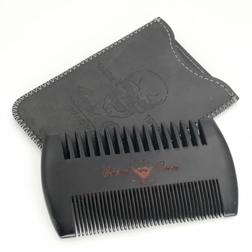 Menesia Black Wooden Beard Comb with Case for Men, Men's Wood Pocket Comb for Beards & Mustaches & Hair, Black Skull Design