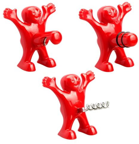 Red Happy Man Bottle Opener - GLADFRESIT - 3Pcs Funny Man Opener Wine Stoppers Funny Wine Opener Corkscrew Bar Tools Novelty Beverage Wine Corkscrew Wedding Gifts, 2308-153A