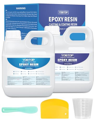 YOBTOP Epoxidharz Set, 2370ml/80oz Epoxidharz mit Härter Glasklar Gießharz Nicht Giftig Geruchsarm Blasenfrei Resin Gießharz für DIY Kunst, Schmuck, Untersetzer, Tischplatten, Holz, Anfänger 1:1