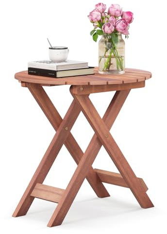 GOPLUS Trädgårdsbord liten, sidobord utomhus av akaciaträ, soffbord, balkongbord väderbeständigt, bistrobord, platsbesparande för vardagsrum sovrum, terrass, gård och trädgård (rund)