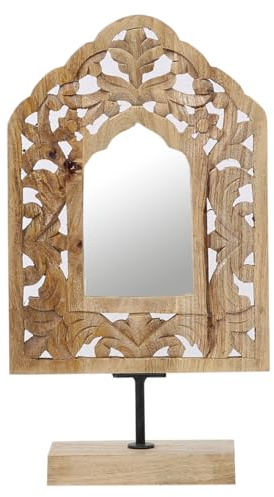 Marrakesch Schminkspiegel für den Schminktisch aus Holz 38cm groß | Boho Standspiegel klein Akaash -1- | Orientalische Make Up Spiegel Kosmetikspiegel als Schlafzimmer Wohnzimmer oder Zimmer Deko