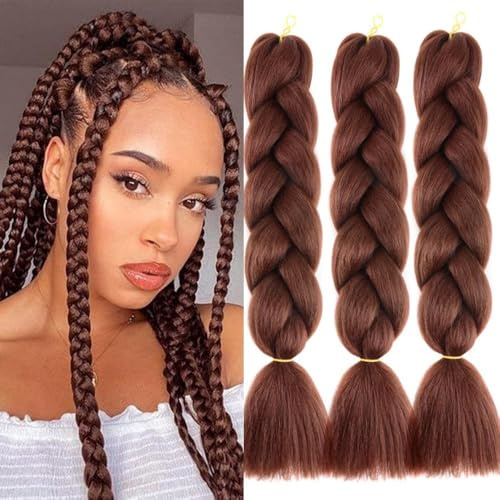 Meches Pour Tresses Africaine 3 Paquets 24 Pouces Braid Pré éTiré Braids Meches Pre Tiré Long Easy Braids Knotless Yaki Nattes Extensions Rajout Cheveux Tresses (Couleur Cuivre)