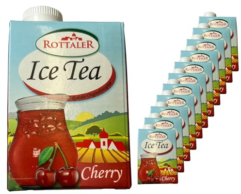 Rottaler - 12er Pack Eistee Kirsche 0.5 Liter (Mit Strohhalm) - Ice Tea Erfrischungsgetränk Softdrink ohne Kohlensäure mit Cherry Geschmack - Mit Schwarztee-Extrakt & Kirschsaft (Originalrezeptur)