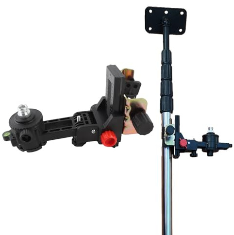 Adaptador de Herramienta de Nivel de Soporte de Ajuste Fino, Cabeza de Soporte de Poste Telescópico de Rotación de 360 ​​grados, con Clip de Apertura Ajustable, para Soportes de
