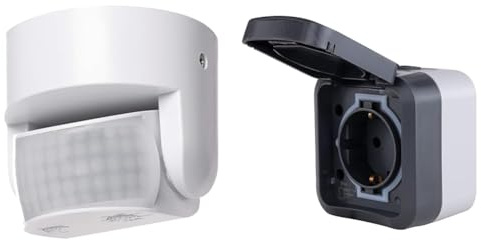 EMOS Infrarot-Bewegungsmelder IP65 für Innen und Außen & REV - AquaStorm, Steckdose 1-Fach, Feuchtraum, IP55 zweipolig, Aufputz, 230V, 16A, anthrazit