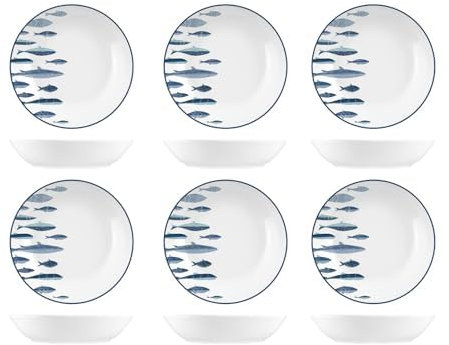 H&H-Set 6 Piatti Fondi, linea Atlantic, ø 20 cm, in stoneware, lavabili in lavastoviglie