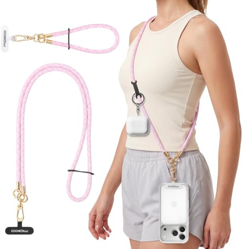 MoKo Handykette Universal, Handyband Handy Lanyard zum Umhängen, Verstellbar Schlüsselband mit Handschlaufe, Umhänge-Handyband × 1, Handschlaufe x 1, Lanyard-Patch × 2, Rosa