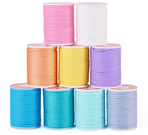 Elecrelive 9 Colors Waxed Polyester Cords Wax String for Bracelets, Twisted Twine Rope Waxed Thread Beading Cord 12 Yards/roll Polyester Braided Cords for Jewelry Macrame Sewing Crafting