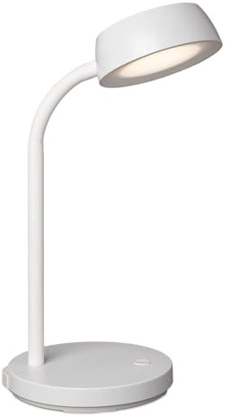 MAUL LED Schreibtischlampe MAULabby weiß warmweiß drehbar kompakt | angenehmes Licht, beweglicher Kopf, sicherer Stand mit Schonfüßen, platzsparend fürs Büro, wechselbare Lichtquelle