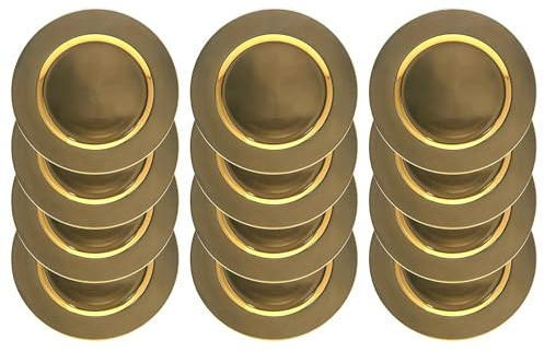 Daniel James Metallic Charger Plates - 33cm Round Reusable Dining Table Setting Plates for Christmas Party, Celebration, Weddings & Table Décor Placemat - Gold Solid, Pack of 12