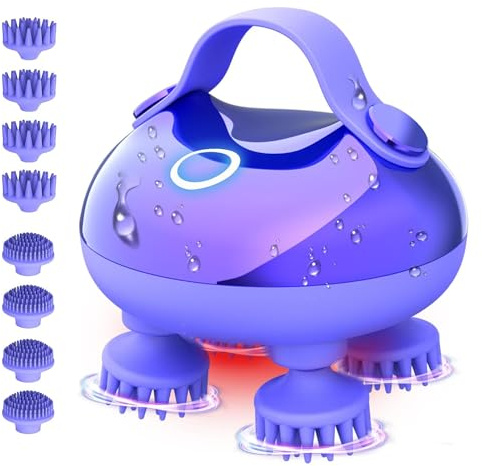 Muuoeou Elektrisches Kopfhautmassagegerät, Wasserdichtes Kopfmassagegerät, Handgeführtes Kopfhaut-Kratzmassagegerät Aus Silikon