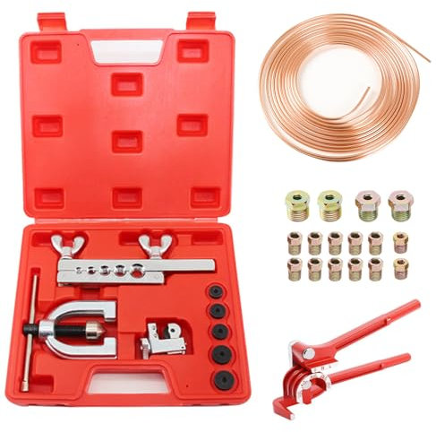 Kit Tuyau Frein Voiture, Kit D'Outils Pour éLargir Les Conduites De Frein, Ligne Frein en Acier 7.6 M, DiamèTre 4,75 Mm, Avec 16 Raccords + 5 Connecteurs, Pour Les SystèMes De Freinage Hydrauliques