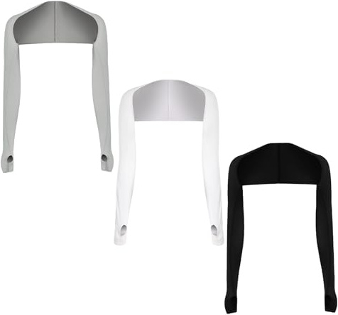 Kighdel 3 Pack Sleeves for Under Dresses UV Protection Shawl Arm Sleeves Breathable Cooling Shawl Arm Sleeve with Finger Hole Suitable for Golf Driving and Outdoor Sports (White & Black & Light Gray)