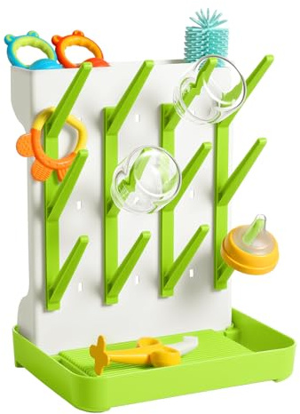 MeCids Baby Bottle Drying Rack, Vertical Standing Bottle Dryer Rack Holder, Space Saving Baby Bottle Drying Rack for Countertop - Holds Up to 12 Baby Bottles