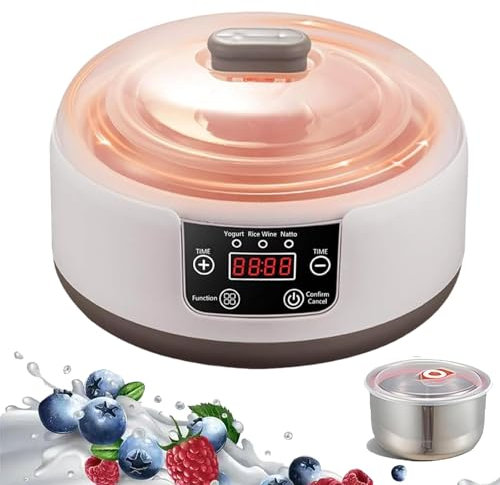 36 Hour Yogurt Maker, with temperature control and timer, 1.2L Stainless Steel Yogurt Machine with LCD Display for Home Use (without 5cups)