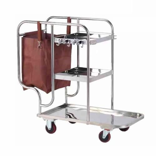 IYUESQ Reinigungswagen auf Rädern, gewerblicher Hausmeisterwagen aus Edelstahl, Mopphalter mit 2 Schlitzen, Reinigungswagen-Organizer für Garagen, Gärten, Schulen, Hotels