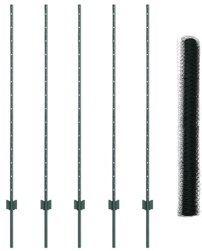 vidaXL Zaun mit Pfosten Grün 1,4 x 10 m Stahl, Garten und Terrasse, robuster Gartenzaun, anpassbare Begrenzung, wetterfeste Paneele