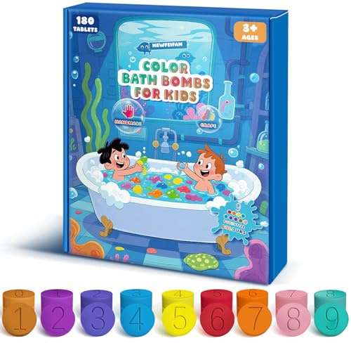Bath Bombs for Kids, Boys Girls Mothers Day Gifts for Kids, 180 Mini Color Tablets in 9 Bright Colors for Creative Bathtub Art Bath Toys Fun Colorful Bath Scientific Experiment for Boys Girls 3-12