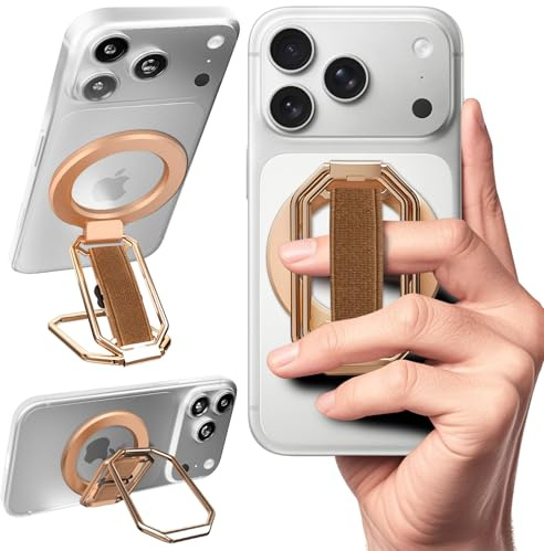 Phone Grip Stand&Ring Holder for MagSafe Case,Magnetic Kickstand,Rose Gold | [4-in-1 MagSafe Grip] 5.5lbs Magnetic Ring Stand & Kickstand for iPhone, Samsung & Case. 360° Rotate with Anti-Drop Strap