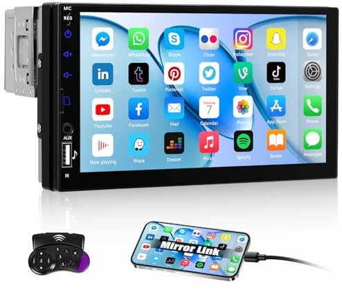 SIXTOP 7 Single Din Car Stereo with Bluetooth Hands-Free, Touchscreen 1 Din Car Radio with Mirror Link FM Car Audio Receiver Head Unit with USB/AUX/TF Ports + Steering Wheel Control