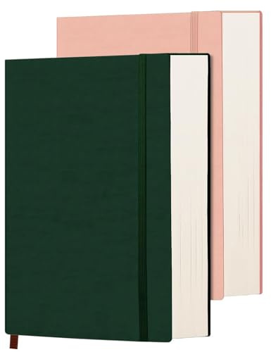 DoubleCare 2 Stück Skizzenbuch A5, Zeichenblock, Malblock mit Skizzenpapier, 120g/m² dickes Papier, wasserfester Einband aus Leder, 180 Blatt / 360 Seiten, zum Zeichnen, Skizzieren, Rosa + Grün