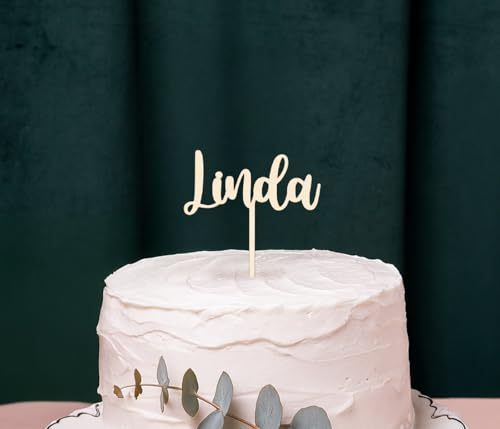 Cake Topper personalisiert mit Namen – Ab 10 cm Höhe – Holz Tortenstecker für Hochzeit, Geburtstag, Taufe & Kommunion – Wunschtext wählbar – Farben Natur, Schwarz, Blau, Türkis, Rot & Rosa