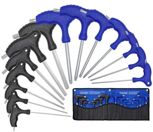 DAKCOS 14 uds Llaves Torx y Hexagonales con Mango en T, 2.5-10mm & T10-T50 | Con Soporte Organizador, CR-V