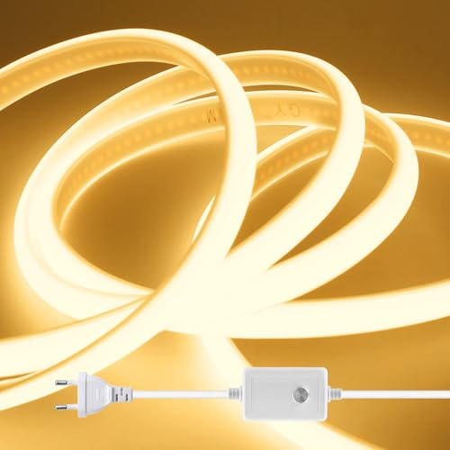 HEGEHE Dimmbar 230V Neon LED Streifen, 288LEDs/m Superhell Hohe Dichte IP65 Wasserdicht Diffusion Flex COB LED Lichtleisten Schlauch, Alle 50cm Schneidbar (Warmweiß,2M)