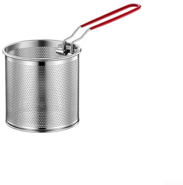 Pasta- och grönsakssilkorg för kokning och ångning med avtagbart handtag, passar medelstora kastruller, tillverkad av rostfritt stålnät (01)