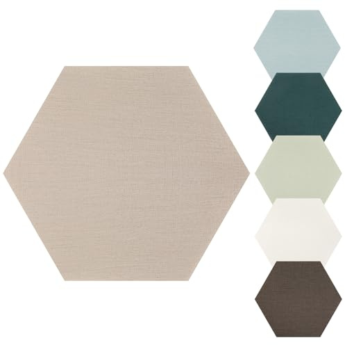 Wandpaneele Selbstklebend, 6 Stück 34.5x30cm Hexagon Stoff Wandkissen, Antikollision Gepolstert Polsterplatte, Wandverkleidung Paneele für Schlafzimmer Wohnzimmer Kinderzimmer (Beige)
