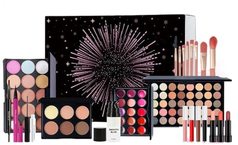 Kit De Maquillaje Para Principiantes - Juego De Inicio Cosmético, Paleta De Belleza Profesional, Cepillos De La Base De Brillo De Labios De Ojos Con Espejo Compacto | Colección Completa De Maquillaje