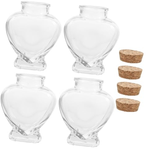 Angoily 4pièces Petites Bouteilles Verre Cœur Bouchons Liège Lot pour Loisirs Créatifs Et Souvenirs De Noces