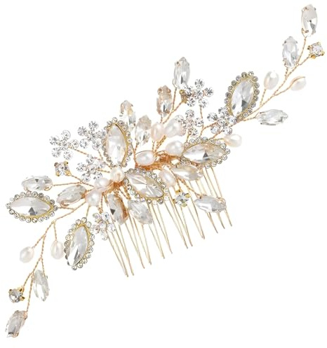 Vestamore Brautschmuck Haarkamm mit verstellbarer Metallbasis, Perlen & Kristall Blumendesign in Roségold, eleganter Haarschmuck für Hochzeiten