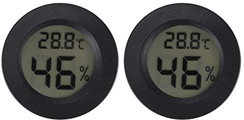 Mini Digital LCD Thermometer Hygrometer Round Shape Portable Humidity Temperature Meter for Reptile Box Home Office ABS Black 4.5x4.5x1.5cm 2PCS