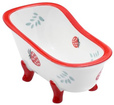 DECORNIJIA Ciotola in Ceramica per Dessert Forma di Vasca con Motivo Fragola Contenitore Leggero per Gelato e Dolci per Conservare e Esibire Torte e Pasticcini Design Compatto e Adorabile