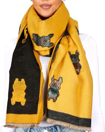 BRUBAKER Cashmirillo Damen Schal - Französische Bulldogge - 70 x 200 cm | Warm & Kuschelig - Damenschal für Herbst & Winter - Herbstschal Winterschal mit Hunde Muster - Weiches Kaschmir-Gefühl